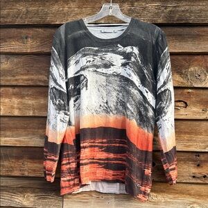 Scenic Print Women's Top - Black, White, Orange